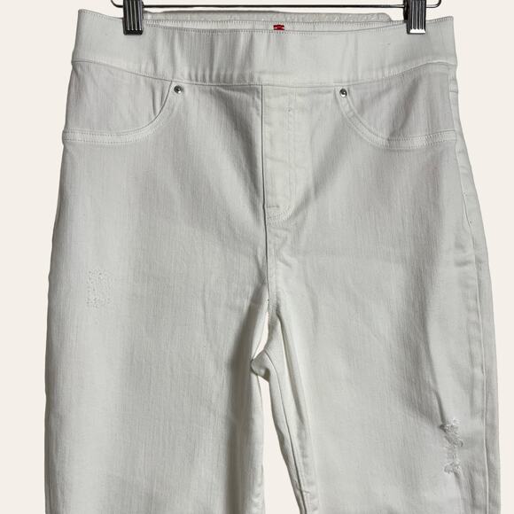 Spanx White Ripped Raw Hem Pull-On Denim Skinny Jean Jeggings Size M - Picture 4 of 9